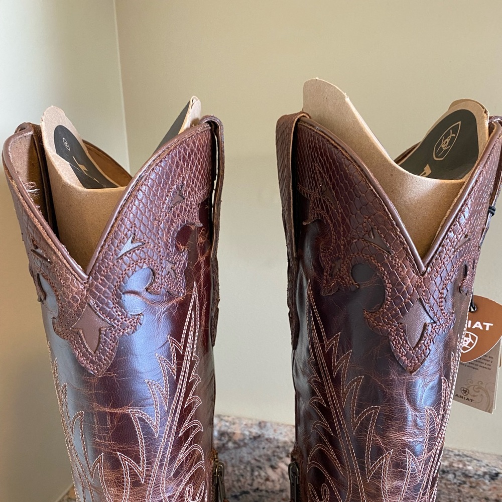 Ariat Dark Brown Leather Boots with Stitching - Picture 7 of 12